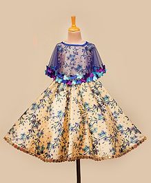 Li&Li Boutique Flower Print Sleeveless Dress With Attached Butterfly Cape - Multi Colour Li&Li Boutique Flower Print Sleeveless Dress With Attached Butterfly Cape - Multi Colour