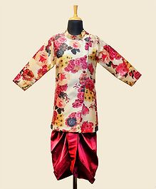 Li&Li Boutique Flower Printed Full Sleeves Kurta With Dhoti - Pink Li&Li Boutique Flower Printed Full Sleeves Kurta With Dhoti - Pink