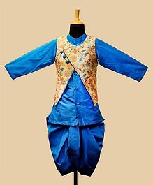 Li&Li Boutique Full Sleeves Kurta & Dhoti With Elephant Print Jacket - Blue & Beige Li&Li Boutique Full Sleeves Kurta & Dhoti With Elephant Print Jacket - Blue & Beige