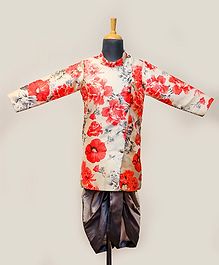 Li&Li Boutique Flower Printed Full Sleeves Kurta & Dhoti Set - Orange Li&Li Boutique Flower Printed Full Sleeves Kurta & Dhoti Set - Orange
