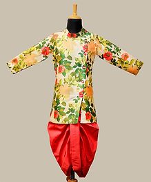 Li&Li Boutique Flower Printed Full Sleeves Kurta & Dhoti Set - Green & Peach Li&Li Boutique Flower Printed Full Sleeves Kurta & Dhoti Set - Green & Peach