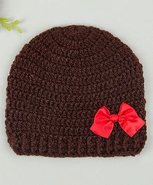 Buttercup from KnittingNani Bow Applique Knitted Cap - Brown Buttercup from KnittingNani Bow Applique Knitted Cap - Brown