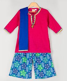 KID1 Full Sleeves Kurti With Flower Print Palazzo & Dupatta - Pink & Blue KID1 Full Sleeves Kurti With Flower Print Palazzo & Dupatta - Pink & Blue