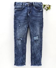Vitamins Full Length Ripped Jeans With Adjustable Elastic Waist - Blue Vitamins Full Length Ripped Jeans With Adjustable Elastic Waist - Blue
