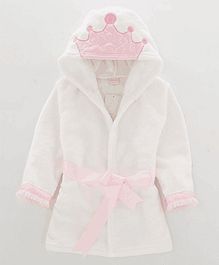 Pre Order - Awabox Crown Embroidered Full Sleeves Hooded Bathrobe - White Pre Order - Awabox Crown Embroidered Full Sleeves Hooded Bathrobe - White