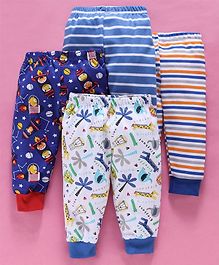 Kidi Wav Pack Of 4 Striped & Cartoon Printed Full Length Lounge Pants - Blue Kidi Wav Pack Of 4 Striped & Cartoon Printed Full Length Lounge Pants - Blue