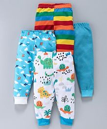 Kidi Wav Full Length Striped & Dinosaur Print Pack Of 4 Pyjamas - Blue Kidi Wav Full Length Striped & Dinosaur Print Pack Of 4 Pyjamas - Blue