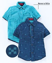 UFO Printed Half Sleeves Reversible Shirt - Blue UFO Printed Half Sleeves Reversible Shirt - Blue