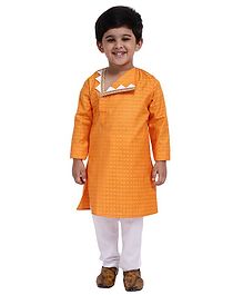 Bownbee Full Sleeves Jacquard Open Flap Kurta & Pyjama Set - Yellow Bownbee Full Sleeves Jacquard Open Flap Kurta & Pyjama Set - Yellow