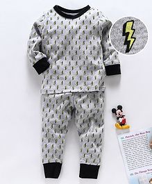 Yiyi Garden Full Sleeves Night Suit Thunder Print - Grey Yiyi Garden Full Sleeves Night Suit Thunder Print - Grey