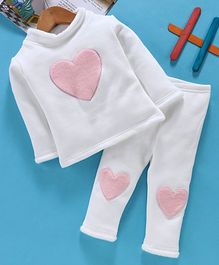 Yiyi Garden Full Sleeves Night Suit Heart Patch - White Yiyi Garden Full Sleeves Night Suit Heart Patch - White