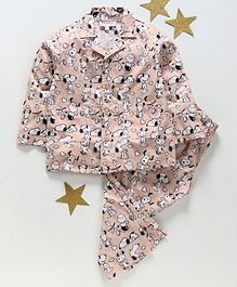 Hugsntugs Dog Print Full Sleeves Night Suit - Light Pink Hugsntugs Dog Print Full Sleeves Night Suit - Light Pink
