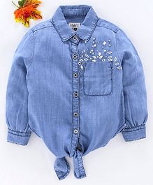 Vitamins Full Sleeves Denim Shirt Stone Embellishment - Blue Vitamins Full Sleeves Denim Shirt Stone Embellishment - Blue
