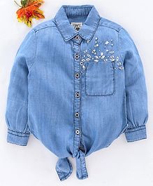 Vitamins Full Sleeves Denim Shirt Stone Embellishment - Blue Vitamins Full Sleeves Denim Shirt Stone Embellishment - Blue