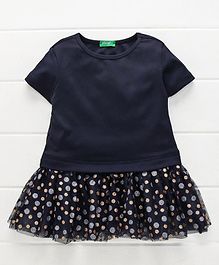 UCB Short Sleeves Winter Wear Frock Glitter Dots Print - Navy Blue UCB Short Sleeves Winter Wear Frock Glitter Dots Print - Navy Blue