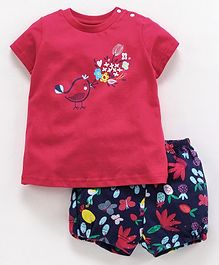 Zero Short Sleeves Tee & Shorts Birdie Print - Red Zero Short Sleeves Tee & Shorts Birdie Print - Red