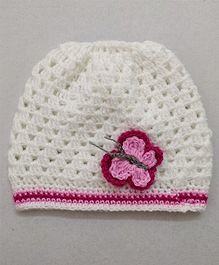 Knit Masters Butterfly Design Cap - White & Pink Knit Masters Butterfly Design Cap - White & Pink