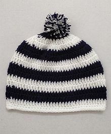 Knit Masters Striped Pom Pom Cap - Navy Blue Knit Masters Striped Pom Pom Cap - Navy Blue
