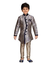 AJ Dezines Damask Print Full Sleeves Sherwani With Churidar - Grey AJ Dezines Damask Print Full Sleeves Sherwani With Churidar - Grey