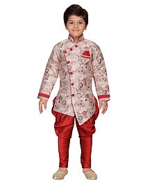AJ Dezines Flower Print Full Sleeves Sherwani With Churidar - Maroon AJ Dezines Flower Print Full Sleeves Sherwani With Churidar - Maroon