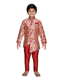 AJ Dezines Leaves Print Full Sleeves Sherwani & Churidar Set - Maroon AJ Dezines Leaves Print Full Sleeves Sherwani & Churidar Set - Maroon