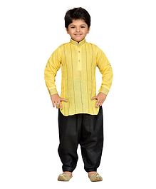 AJ Dezines Striped Full Sleeves Pathani Suit - Yellow AJ Dezines Striped Full Sleeves Pathani Suit - Yellow