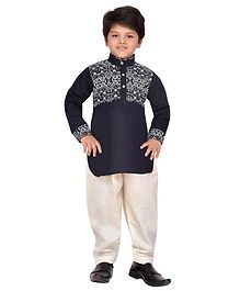 AJ Dezines Full Sleeves Motif Print Pathani Suit - Blue AJ Dezines Full Sleeves Motif Print Pathani Suit - Blue