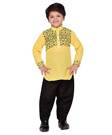 AJ Dezines Full Sleeves Motif Print Pathani Suit - Yellow AJ Dezines Full Sleeves Motif Print Pathani Suit - Yellow