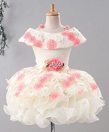Enfance Flower Lace Work Short Sleeves Flared Dress - Off White Enfance Flower Lace Work Short Sleeves Flared Dress - Off White