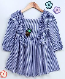Hugsntugs Striped Pineapple Sequined Full Sleeves Dress - Blue Hugsntugs Striped Pineapple Sequined Full Sleeves Dress - Blue