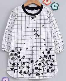 Hugsntugs Checkered Full Sleeves Dress - White Hugsntugs Checkered Full Sleeves Dress - White