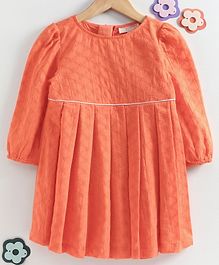 Hugsntugs Schiffly Embroidered Full Sleeves Dress - Orange Hugsntugs Schiffly Embroidered Full Sleeves Dress - Orange