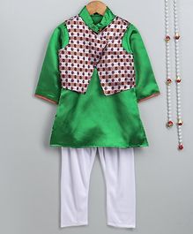Little Palz Full Sleeves Soild Kurta & Pajama With Dot Embroidered Jacket - Green Little Palz Full Sleeves Soild Kurta & Pajama With Dot Embroidered Jacket - Green