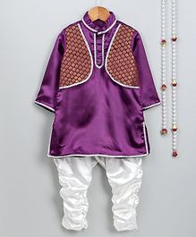 Little Palz Full Sleeves Kurta With Attached Motif Printed Jacket & Pajama - Purple Little Palz Full Sleeves Kurta With Attached Motif Printed Jacket & Pajama - Purple