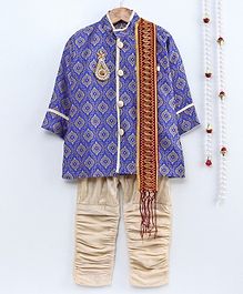 Little Palz Motif Printed Full Sleeves Sherwani With Pajama & Dupatta - Blue Little Palz Motif Printed Full Sleeves Sherwani With Pajama & Dupatta - Blue