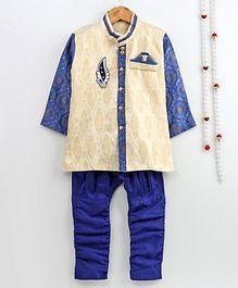 Little Palz Motif Embroidered Full Sleeves Sherwani & Pajama Set - Blue Little Palz Motif Embroidered Full Sleeves Sherwani & Pajama Set - Blue