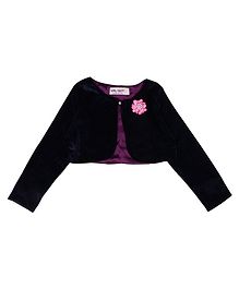 Soul Fairy Flower Embroidery Full Sleeves Velvet Shrug With Satin Lining - Navy Blue Soul Fairy Flower Embroidery Full Sleeves Velvet Shrug With Satin Lining - Navy Blue