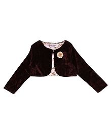 Soul Fairy Flower Embroidery Full Sleeves Velvet Shrug With Satin Lining - Brown Soul Fairy Flower Embroidery Full Sleeves Velvet Shrug With Satin Lining - Brown