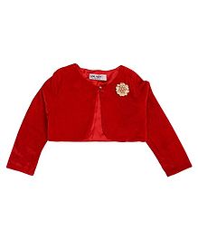 Soul Fairy Flower Embroidery Full Sleeves Velvet Shrug With Satin Lining - Red Soul Fairy Flower Embroidery Full Sleeves Velvet Shrug With Satin Lining - Red