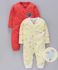whaou Bunny Print Full Sleeves Pack Of 2 Rompers - Yellow & Red whaou Bunny Print Full Sleeves Pack Of 2 Rompers - Yellow & Red