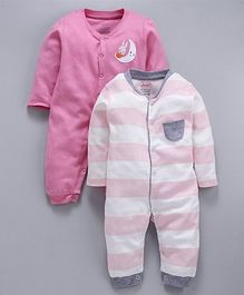whaou Striped & Moon Patch Full Sleeves 2 Romper - Pink whaou Striped & Moon Patch Full Sleeves 2 Romper - Pink