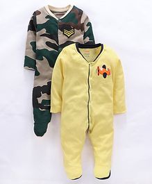 whaou Camouflage Print Full Sleeves Pack Of 2 Romper - Multi Color whaou Camouflage Print Full Sleeves Pack Of 2 Romper - Multi Color