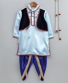Little Palz Lace Detailed Full Sleeves Kurta With Attached Jacket & Dhoti - Light Blue Little Palz Lace Detailed Full Sleeves Kurta With Attached Jacket & Dhoti - Light Blue