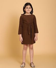 Piccolo Solid Front Knot Full Sleeves Dress - Brown Piccolo Solid Front Knot Full Sleeves Dress - Brown