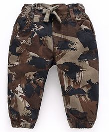 Cucumber Cotton Poplin Full Length Camouflage Trousers With Drawstring - Brown Cucumber Cotton Poplin Full Length Camouflage Trousers With Drawstring - Brown