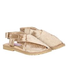 Buckled Up Velvet Velcro Closure Sandals - Golden Buckled Up Velvet Velcro Closure Sandals - Golden