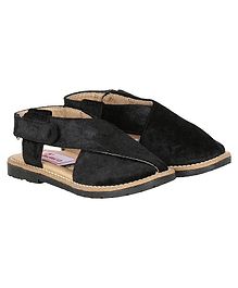 Buckled Up Velvet Velcro Closure Sandals - Black Buckled Up Velvet Velcro Closure Sandals - Black
