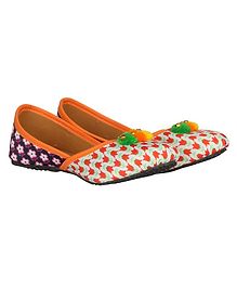 Buckled Up Double Shade Flower Print Mojari - Orange & Blue Buckled Up Double Shade Flower Print Mojari - Orange & Blue