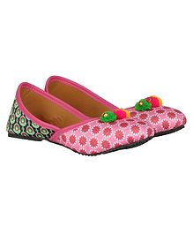 Buckled Up Double Shade Flower Print Mojari - Pink & Green Buckled Up Double Shade Flower Print Mojari - Pink & Green