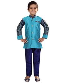 Nakshi By Yug Jacquard Full Sleeves Kurta & Pajama Set - Blue Nakshi By Yug Jacquard Full Sleeves Kurta & Pajama Set - Blue
